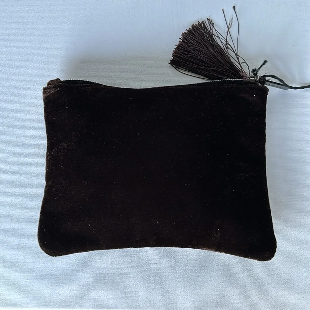 NEW LAURA MERCIER Brown Velvet Tassel Cosmetic Case Bag Brown velvet